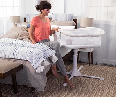 Halo Bassinet For Twins swivels away so you could easily get out of bed