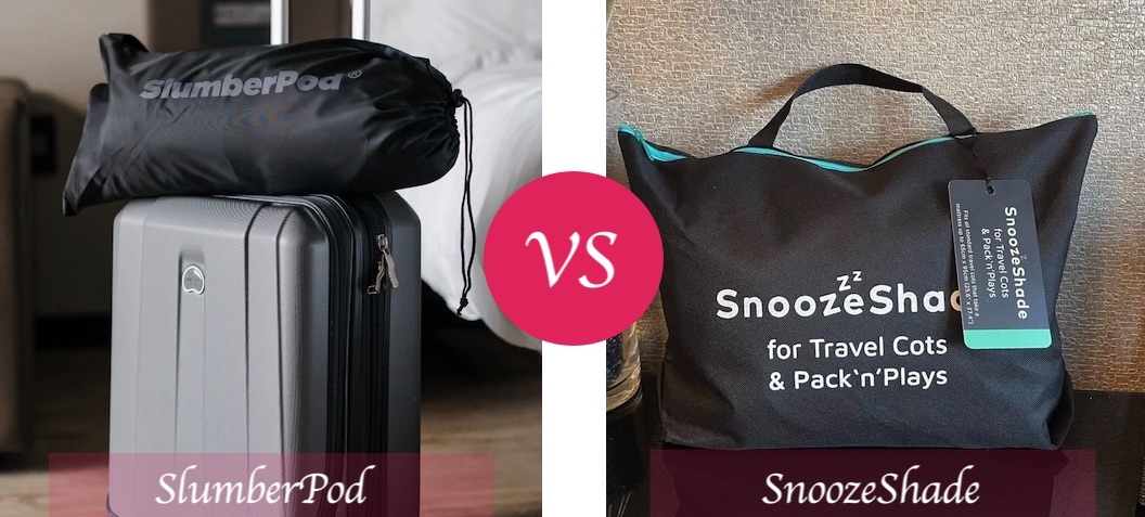 SnoozeShade vs. SlumberPod - which one is better for travel; both blackout tents come with carry bag